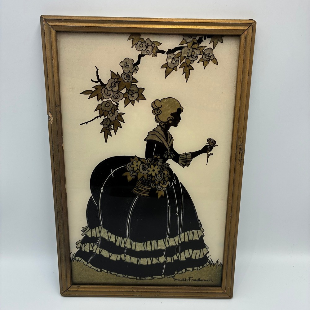 Vintage Smith Frederick Old Fashioned Garden Reverse Glass Painting B.E.-20